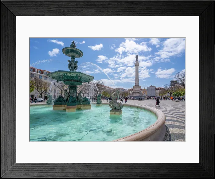 Framed Print : View of North fountain of Rossio in Praca do Rossio on a sunny day in Lisbon city centre, Lisbon, Portugal, Europe Framed Print : View of North fountain of Rossio in Praca do Rossio on a sunny day in Lisbon city centre, Lisbon, Portugal, Europe