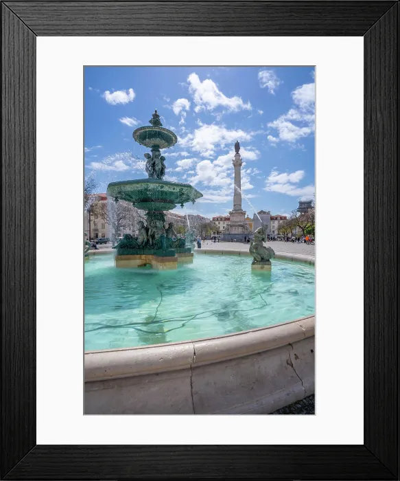 Framed Print : View of North fountain of Rossio in Praca do Rossio on a sunny day in Lisbon city centre, Lisbon, Portugal, Europe Framed Print : View of North fountain of Rossio in Praca do Rossio on a sunny day in Lisbon city centre, Lisbon, Portugal, Europe