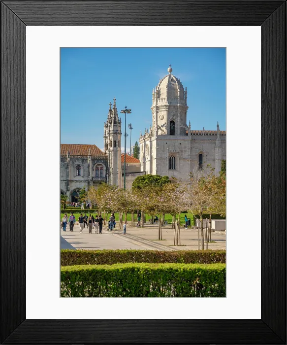 Framed Print : View of Jerónimos Monastery (Monastery of the Hieronymites) from Empire Square Garden on a sunny day, Lisbon, Portugal, Europe Framed Print : View of Jerónimos Monastery (Monastery of the Hieronymites) from Empire Square Garden on a sunny day, Lisbon, Portugal, Europe
