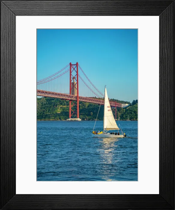 Framed Print : View of Tagus river 25 April Bridge on a sunny day, Lisbon, Portugal, Europe Framed Print : View of Tagus river 25 April Bridge on a sunny day, Lisbon, Portugal, Europe