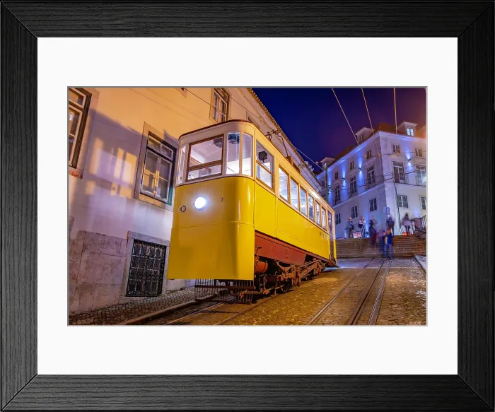 Framed Print : View of vintage Gloria Funicular at dusk, hilltop tram ride, Lisbon, Portugal, Europe Framed Print : View of vintage Gloria Funicular at dusk, hilltop tram ride, Lisbon, Portugal, Europe