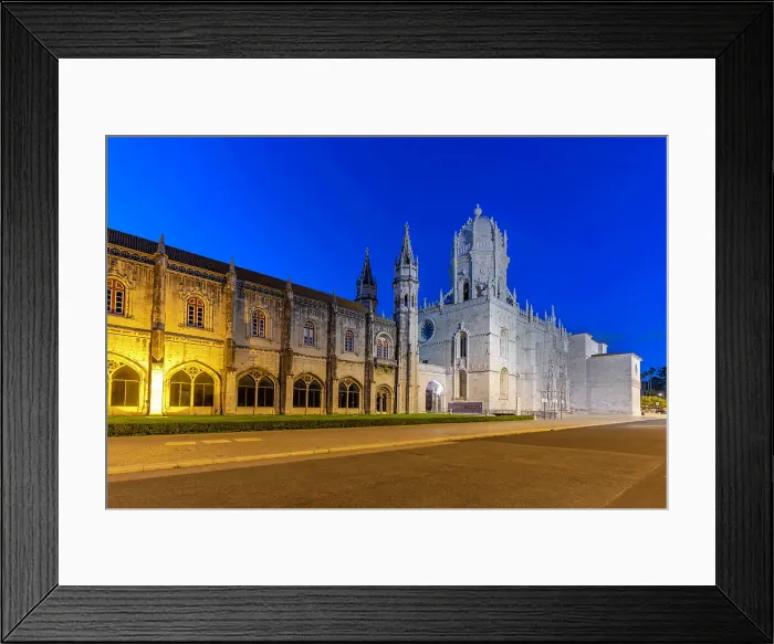 Framed Print : View of Jerónimos Monastery (Monastery of the Hieronymites) at dusk, Lisbon, Portugal, Europe