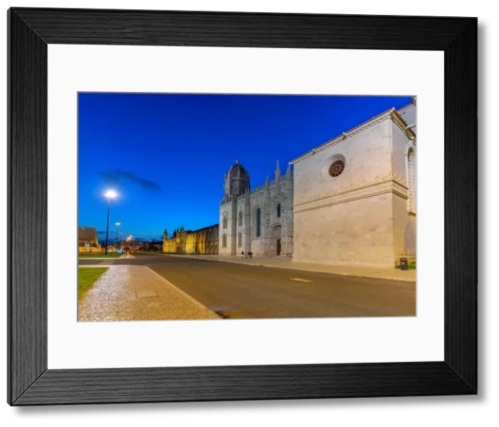 Framed Print : View of Jerónimos Monastery (Monastery of the Hieronymites) at dusk, Lisbon, Portugal, Europe