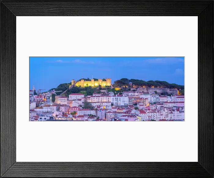 Framed Print : View of Lisbon Castle from Miradouro de Sao Pedro de Alcantara at dusk, Lisbon, Portugal, Europe Framed Print : View of Lisbon Castle from Miradouro de Sao Pedro de Alcantara at dusk, Lisbon, Portugal, Europe