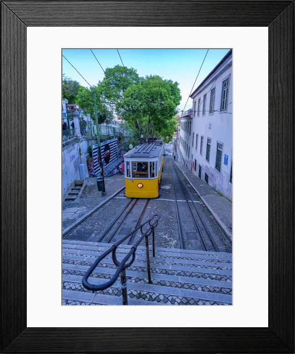 Framed Print : View of vintage Glória Funicular, hilltop tram ride, Lisbon, Portugal, Europe Framed Print : View of vintage Glória Funicular, hilltop tram ride, Lisbon, Portugal, Europe