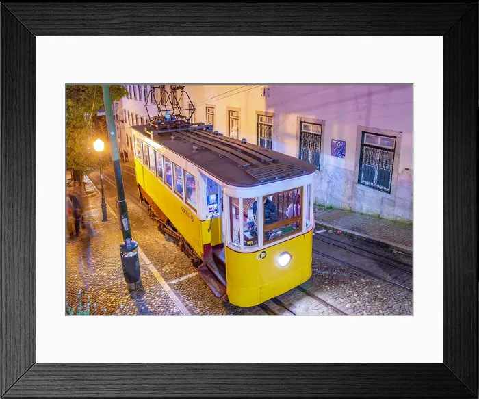Framed Print : View of vintage Gloria Funicular at dusk, hilltop tram ride, Lisbon, Portugal, Europe Framed Print : View of vintage Gloria Funicular at dusk, hilltop tram ride, Lisbon, Portugal, Europe