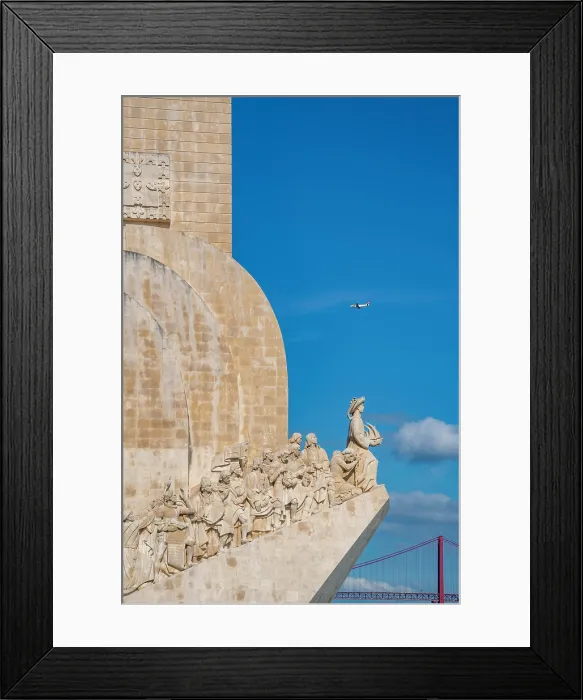 Framed Print : View of Monument to the Discoveries (Padrao dos Descobrimentos) and 25 April Bridge on a sunny day, Lisbon, Portugal, Europe Framed Print : View of Monument to the Discoveries (Padrao dos Descobrimentos) and 25 April Bridge on a sunny day, Lisbon, Portugal, Europe