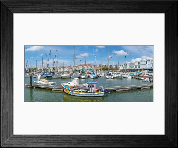 Framed Print : View of boats in Bom Sucesso Marina on a sunny day, Lisbon, Portugal, Europe Framed Print : View of boats in Bom Sucesso Marina on a sunny day, Lisbon, Portugal, Europe