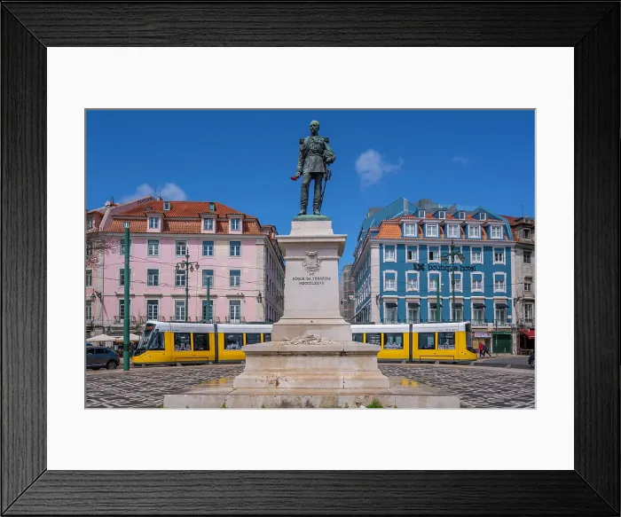 Framed Print : View of Duke of Terceira statue and a modern tram in PC Duque da Terceira on a sunny day, Lisbon, Portugal, Europe Framed Print : View of Duke of Terceira statue and a modern tram in PC Duque da Terceira on a sunny day, Lisbon, Portugal, Europe