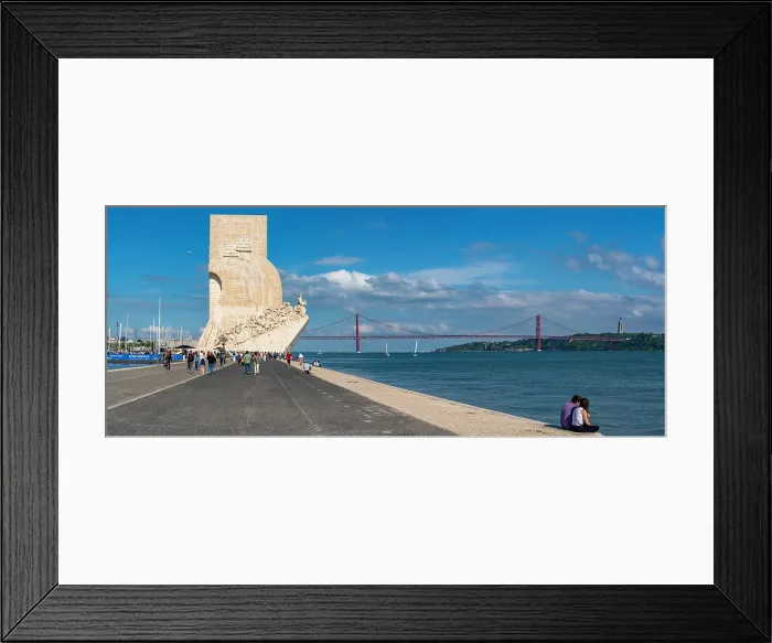 Framed Print : View of Monument to the Discoveries (Padrao dos Descobrimentos) and 25 April Bridge on a sunny day, Lisbon, Portugal, Europe Framed Print : View of Monument to the Discoveries (Padrao dos Descobrimentos) and 25 April Bridge on a sunny day, Lisbon, Portugal, Europe