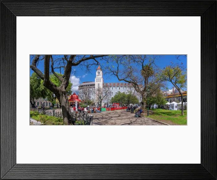 Framed Print : View of market stalls in Jardim Dom Luis Gardens on a sunny day, Lisbon, Portugal, Europe