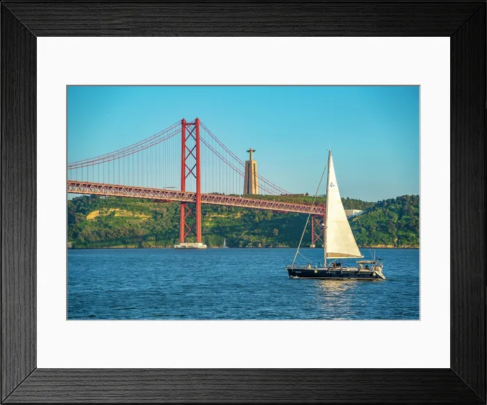 Framed Print : View of Tagus river 25 April Bridge on a sunny day, Lisbon, Portugal, Europe Framed Print : View of Tagus river 25 April Bridge on a sunny day, Lisbon, Portugal, Europe