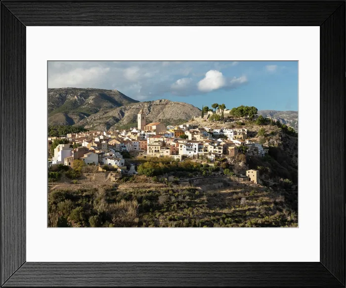 Framed Print : View of town in the mountains with church and castle, Polop, Alicante Province, Valencia, Spain, Europe Framed Print : View of town in the mountains with church and castle, Polop, Alicante Province, Valencia, Spain, Europe
