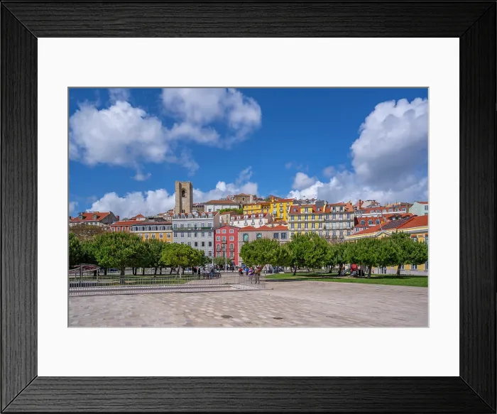 Framed Print : View of Lisbon Cathedral and colourful buildings in the Alfama District on a sunny day, Lisbon, Portugal, Europe Framed Print : View of Lisbon Cathedral and colourful buildings in the Alfama District on a sunny day, Lisbon, Portugal, Europe