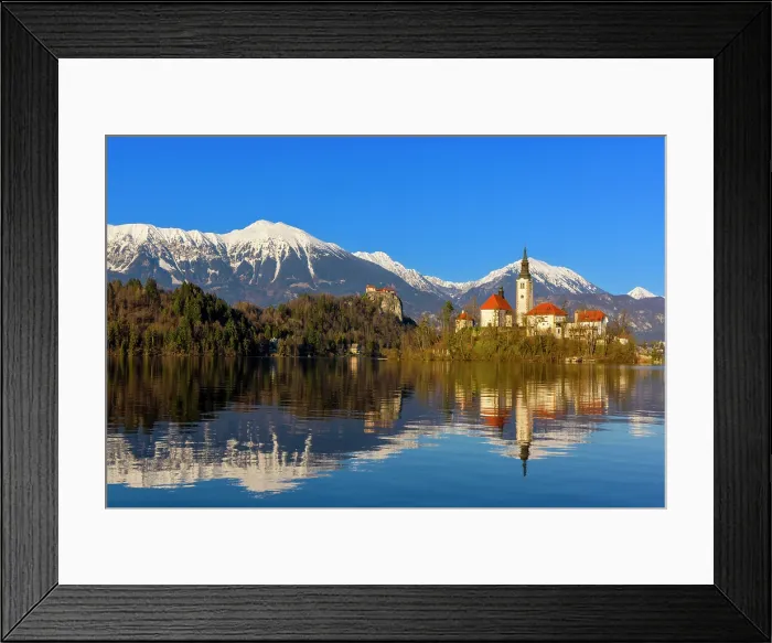 Framed Print : Lake Bled, Bled Castle and Bled Island with Snow Capped Julian Alps, Slovenia, Eastern Europe Framed Print : Lake Bled, Bled Castle and Bled Island with Snow Capped Julian Alps, Slovenia, Eastern Europe