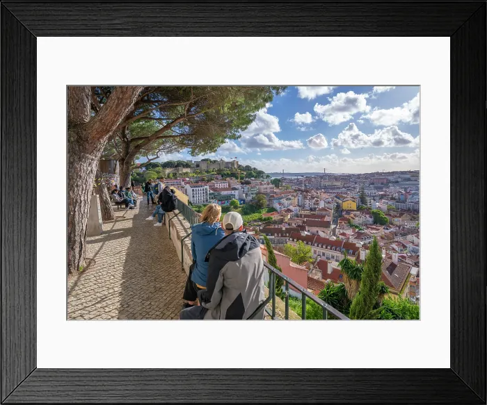 Framed Print : Panoramic view of Lisbon from Miradouro da Graca scenic point on a sunny day in the Alfama District, Lisbon, Portugal, Europe