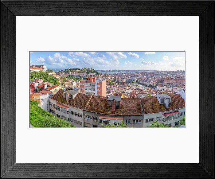 Framed Print : Panoramic view of Lisbon from Miradouro da Senhora do Monte scenic point on a sunny day in the Alfama District, Lisbon, Portugal, Europe