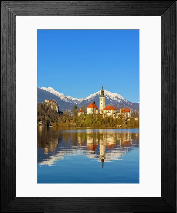Framed Print : Lake Bled, Bled Castle and Bled Island with Snow Capped Julian Alps, Slovenia, Eastern Europe Framed Print : Lake Bled, Bled Castle and Bled Island with Snow Capped Julian Alps, Slovenia, Eastern Europe