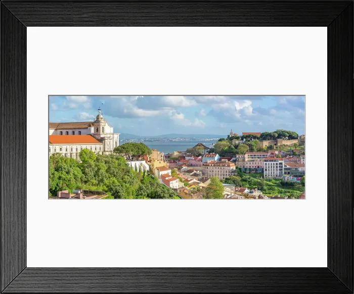 Framed Print : Panoramic view of Lisbon from Miradouro da Senhora do Monte scenic point on a sunny day in the Alfama District, Lisbon, Portugal, Europe