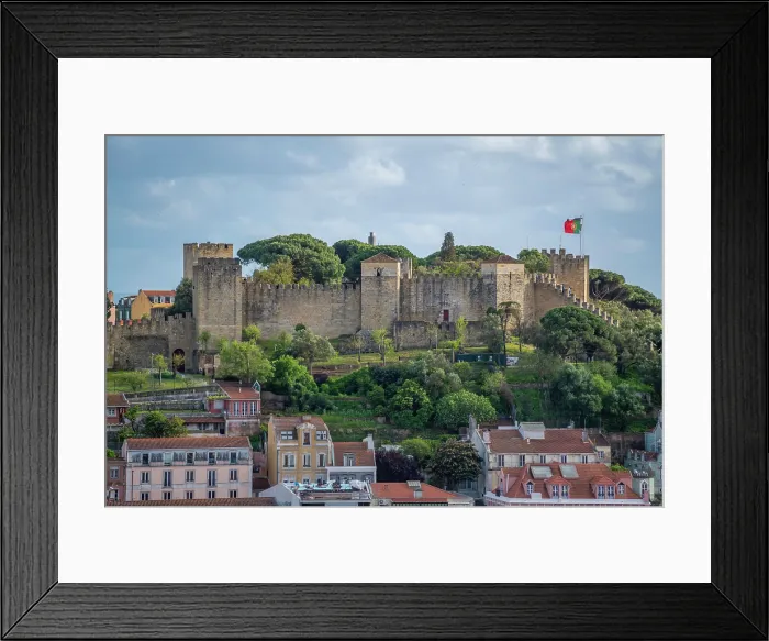 Framed Print : Panoramic view of Lisbon Castle from Miradouro da Senhora do Monte scenic point on a sunny day in the Alfama District, Lisbon, Portugal, Europe