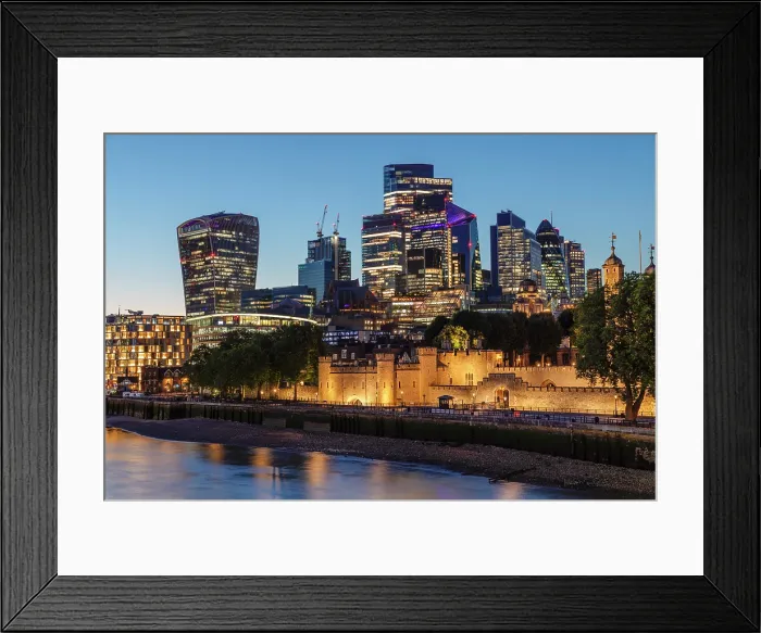 Framed Print : Tower of London with skyline of London, England Framed Print : Tower of London with skyline of London, England