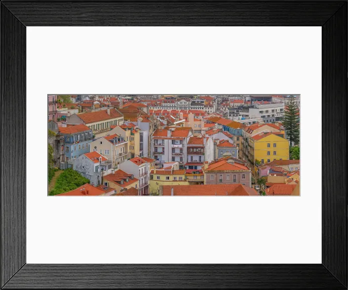Framed Print : View of rooftops and colourful buildings from Miradouro da Senhora do Monte scenic point on a sunny day in the Alfama District, Lisbon, Portugal, Europe Framed Print : View of rooftops and colourful buildings from Miradouro da Senhora do Monte scenic point on a sunny day in the Alfama District, Lisbon, Portugal, Europe