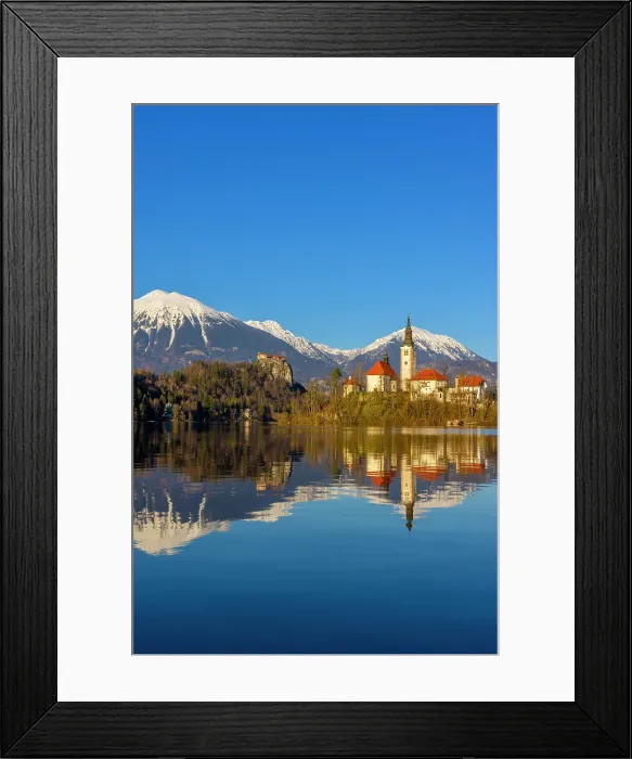 Framed Print : Lake Bled, Bled Castle and Bled Island with Snow Capped Julian Alps, Slovenia, Eastern Europe Framed Print : Lake Bled, Bled Castle and Bled Island with Snow Capped Julian Alps, Slovenia, Eastern Europe