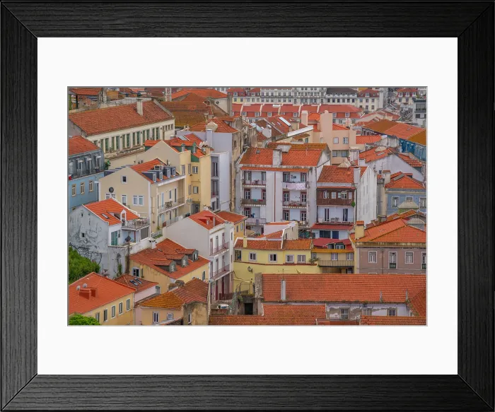 Framed Print : View of rooftops and colourful buildings from Miradouro da Senhora do Monte scenic point on a sunny day in the Alfama District, Lisbon, Portugal, Europe Framed Print : View of rooftops and colourful buildings from Miradouro da Senhora do Monte scenic point on a sunny day in the Alfama District, Lisbon, Portugal, Europe