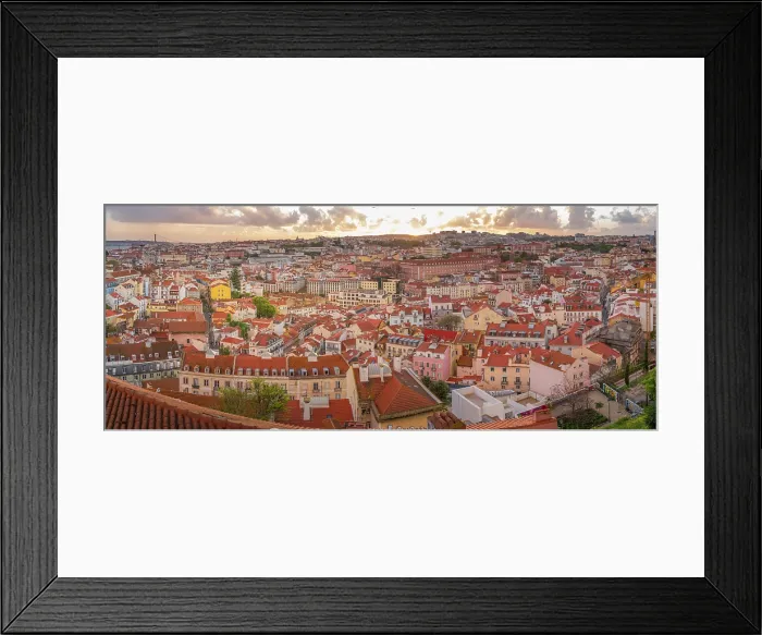 Framed Print : Panoramic view of Lisbon from Miradouro da Senhora do Monte scenic point at sunset in the Alfama District, Lisbon, Portugal, Europe