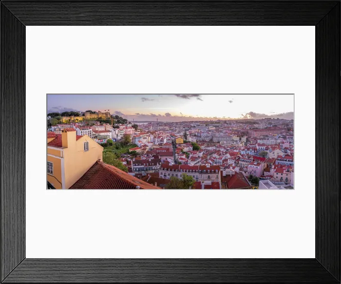 Framed Print : Panoramic view of Lisbon Castle from Miradouro da Senhora do Monte scenic point at dusk in the Alfama District, Lisbon, Portugal, Europe Framed Print : Panoramic view of Lisbon Castle from Miradouro da Senhora do Monte scenic point at dusk in the Alfama District, Lisbon, Portugal, Europe