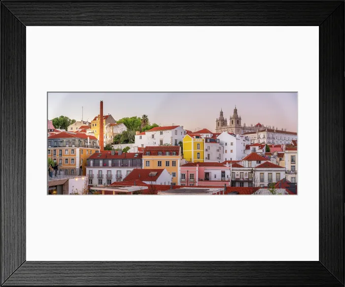 Framed Print : View of colourful buildings and red rooftops at sunset in the Alfama District, Lisbon, Portugal, Europe Framed Print : View of colourful buildings and red rooftops at sunset in the Alfama District, Lisbon, Portugal, Europe