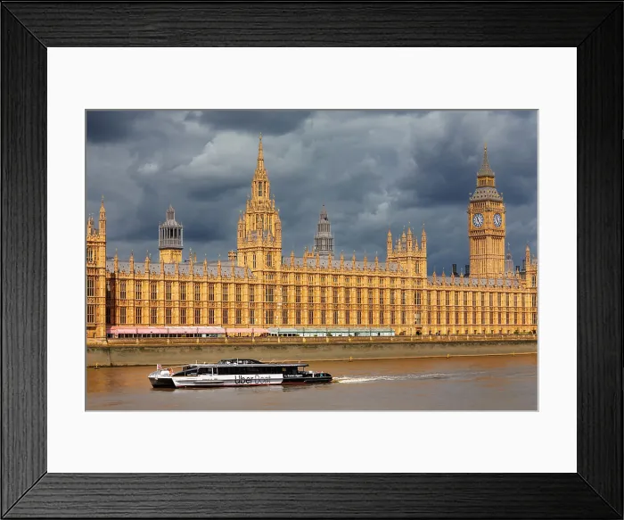 Framed Print : Excursion boat on River Thames at Houses of Parliament, London, England Framed Print : Excursion boat on River Thames at Houses of Parliament, London, England