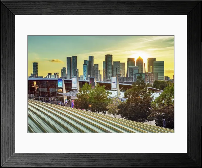 Framed Print : View from O2 Arena to Canary Wharf, London, England Framed Print : View from O2 Arena to Canary Wharf, London, England
