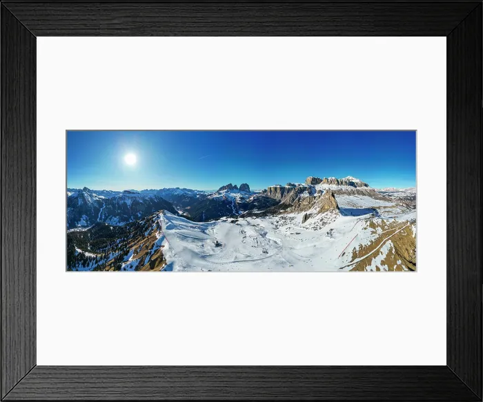 Framed Print : Panorama of Sassolongo or Langkofelscharte and the Canazei ski slopes, Dolomites, Italy Framed Print : Panorama of Sassolongo or Langkofelscharte and the Canazei ski slopes, Dolomites, Italy