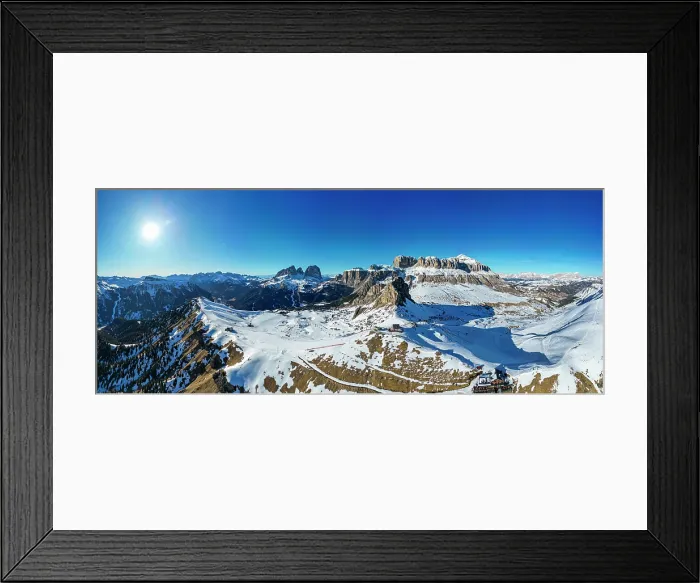 Framed Print : Panorama of Sassolongo or Langkofelscharte and the Canazei ski slopes, Dolomites, Italy