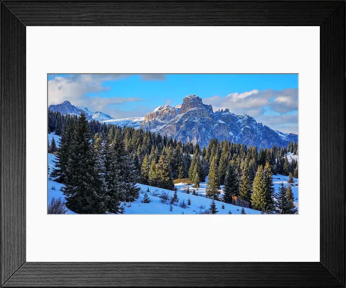 Framed Print : Overlook over the snowy mountains around Corvara, Alta Badia, Dolomites, Italy Framed Print : Overlook over the snowy mountains around Corvara, Alta Badia, Dolomites, Italy