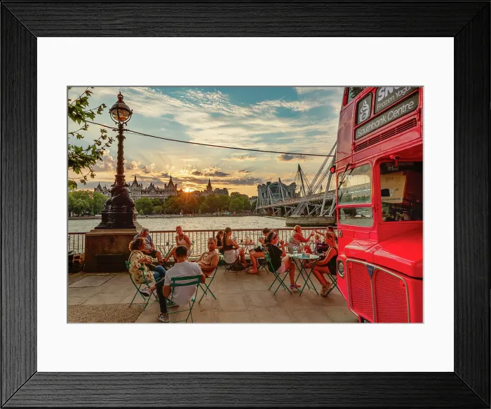 Framed Print : Cafe at River Thames, Southbank, London, England Framed Print : Cafe at River Thames, Southbank, London, England