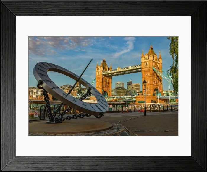 Framed Print : Tower Bridge and sundial, London, England Framed Print : Tower Bridge and sundial, London, England