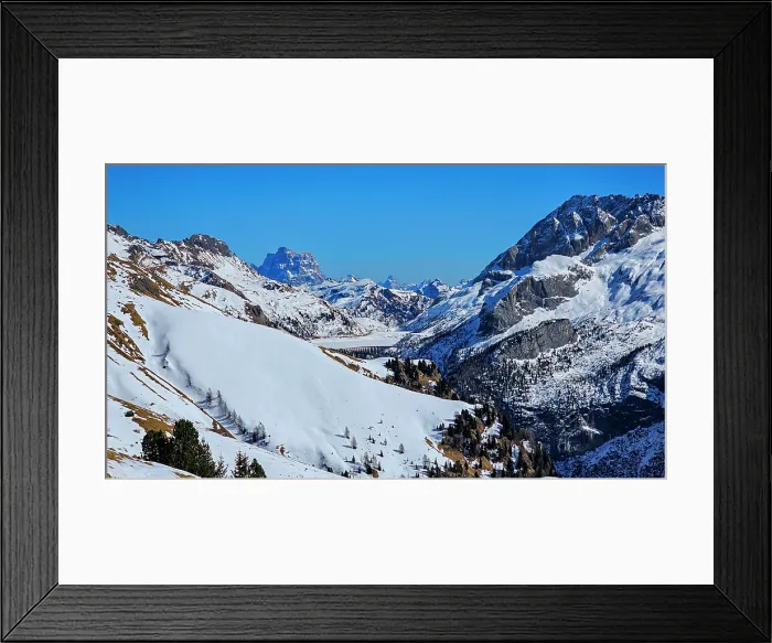 Framed Print : Overlook over the valley around the Marmolada highest mountain in the Dolomites, Italy Framed Print : Overlook over the valley around the Marmolada highest mountain in the Dolomites, Italy
