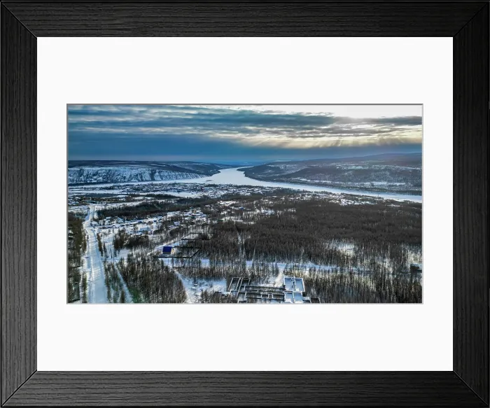 Framed Print : Aerial of Tura on the Yenisei river, Krasnoyarsk Krai, Evenki state, Russia Framed Print : Aerial of Tura on the Yenisei river, Krasnoyarsk Krai, Evenki state, Russia