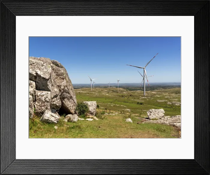 Framed Print : View of wind power turbines in the Sierra de las Animas hills in Maldonado department, Uruguay Framed Print : View of wind power turbines in the Sierra de las Animas hills in Maldonado department, Uruguay