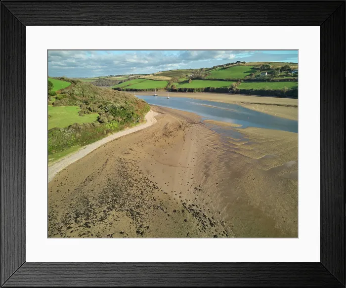 Framed Print : A low tide aerial drone view of the sandy shore and sand banks in the estuary of the River Avon, at Bantham, on the south coast of Devon, Great Britain Framed Print : A low tide aerial drone view of the sandy shore and sand banks in the estuary of the River Avon, at Bantham, on the south coast of Devon, Great Britain
