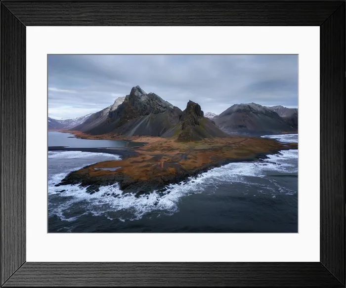 Framed Print : Aerial image of Eystrahorn mountain, South Iceland, Iceland, Europe Framed Print : Aerial image of Eystrahorn mountain, South Iceland, Iceland, Europe
