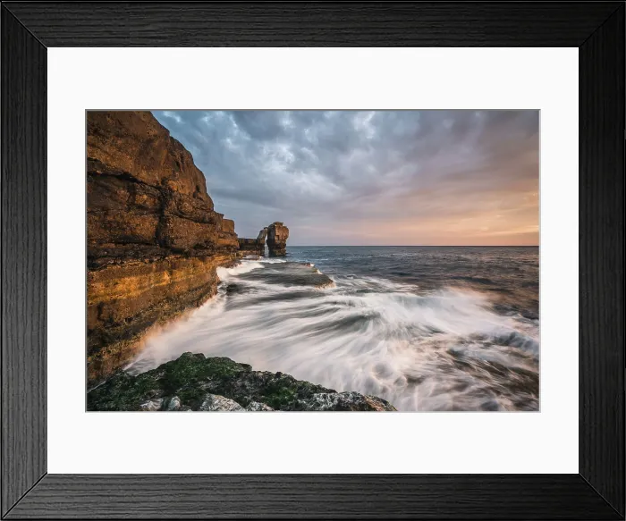 Framed Print : Pulpit Rock at sunset with waves at Portland Bill Lighthouse, Portland, Dorset, UK Framed Print : Pulpit Rock at sunset with waves at Portland Bill Lighthouse, Portland, Dorset, UK