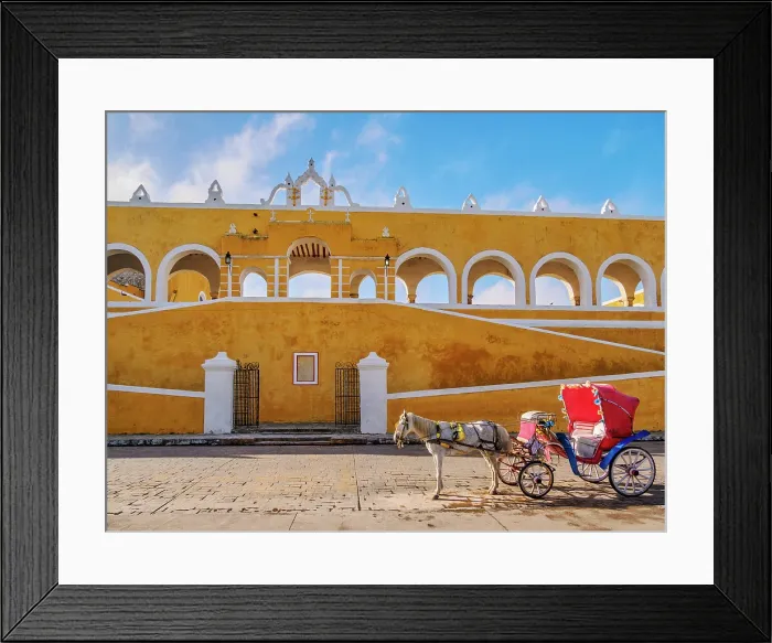 Framed Print : Horse-drawn carriage in front of the Convent of San Antonio de Padua, Izamal, Yucatan State, Mexico Framed Print : Horse-drawn carriage in front of the Convent of San Antonio de Padua, Izamal, Yucatan State, Mexico