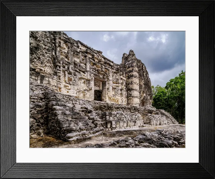 Framed Print : Structure II with menacing jaws of the serpent god Itzamna entrance, Hormiguero Archaeological Site, Campeche State, Mexico