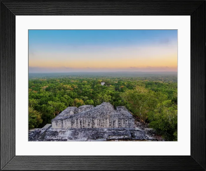 Framed Print : View over Structure II towards Structure VII at dawn, Calakmul Archaeological Site, Campeche State, Mexico Framed Print : View over Structure II towards Structure VII at dawn, Calakmul Archaeological Site, Campeche State, Mexico
