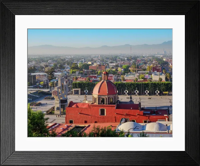 Framed Print : Temple and Convent of Las Capuchinas at sunrise, elevated view, Villa de Guadalupe, Mexico City, Mexico Framed Print : Temple and Convent of Las Capuchinas at sunrise, elevated view, Villa de Guadalupe, Mexico City, Mexico