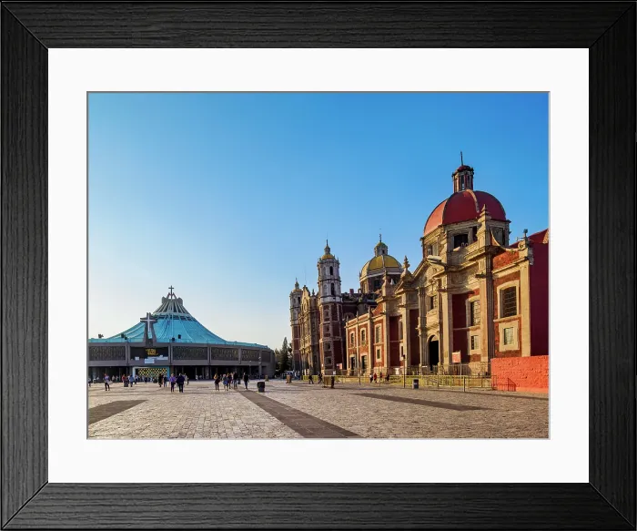 Framed Print : New and Old Basilicas of Guadalupe and Temple and Convent of Las Capuchinas at sunset, Plaza de las Americas, Villa de Guadalupe, Mexico City, Mexico Framed Print : New and Old Basilicas of Guadalupe and Temple and Convent of Las Capuchinas at sunset, Plaza de las Americas, Villa de Guadalupe, Mexico City, Mexico