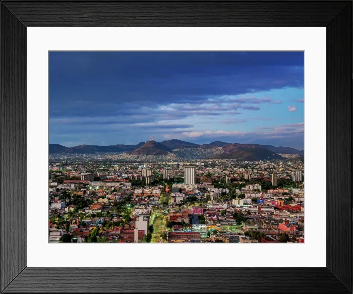 Framed Print : City Centre Skyline at dusk, elevated view, Mexico City, Mexico Framed Print : City Centre Skyline at dusk, elevated view, Mexico City, Mexico